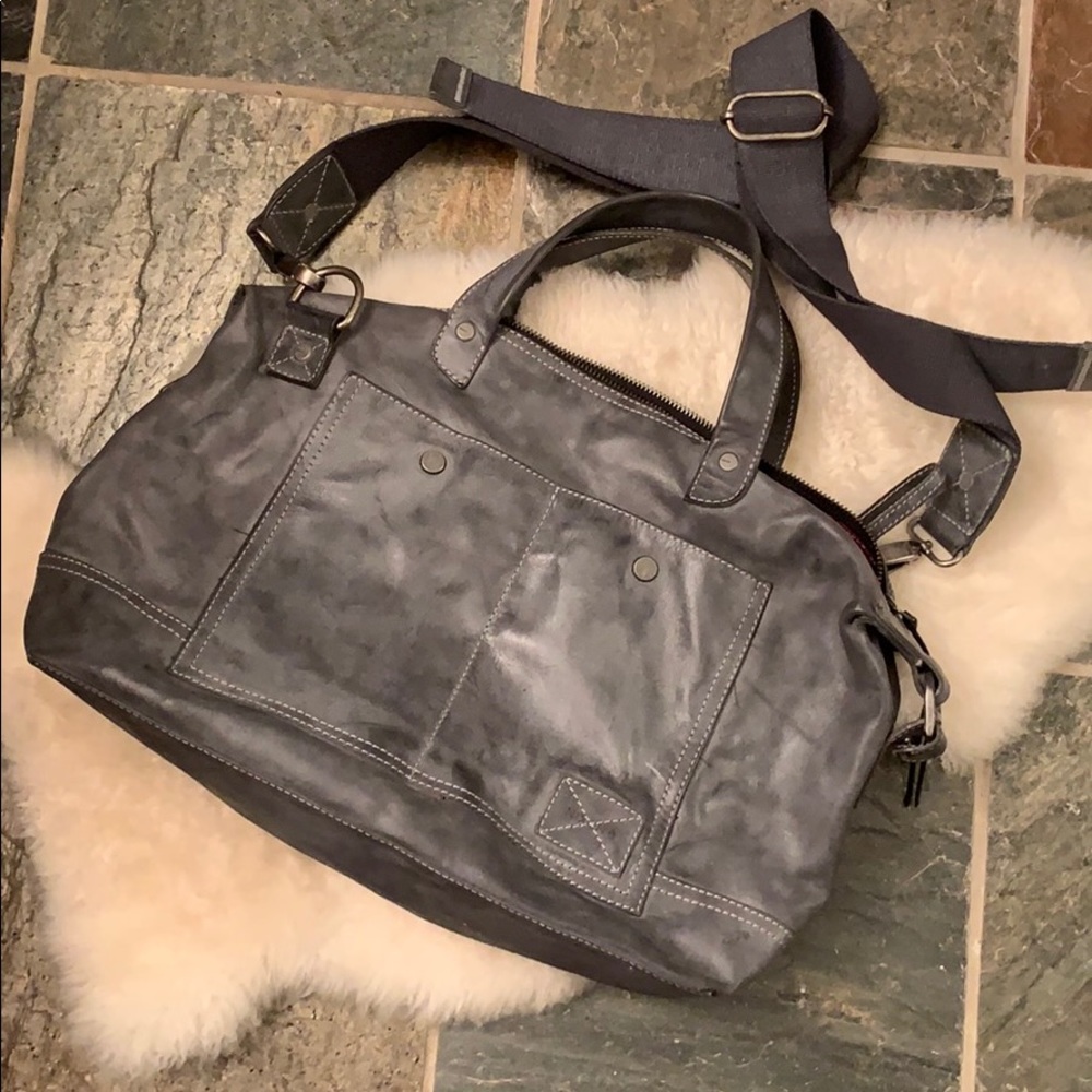 Nixon grey leather weekender bag